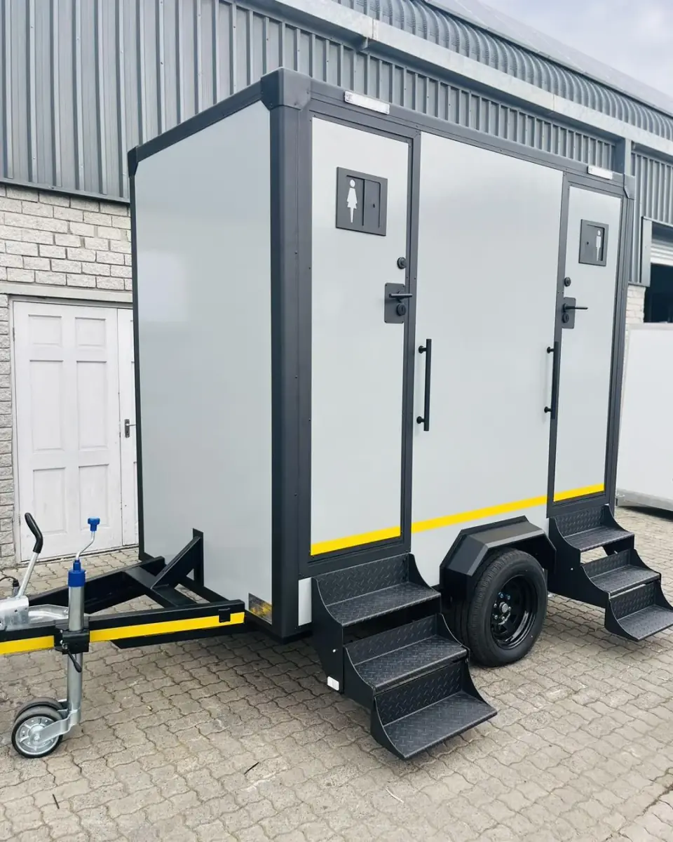 Exterior of a portable restroom trailer