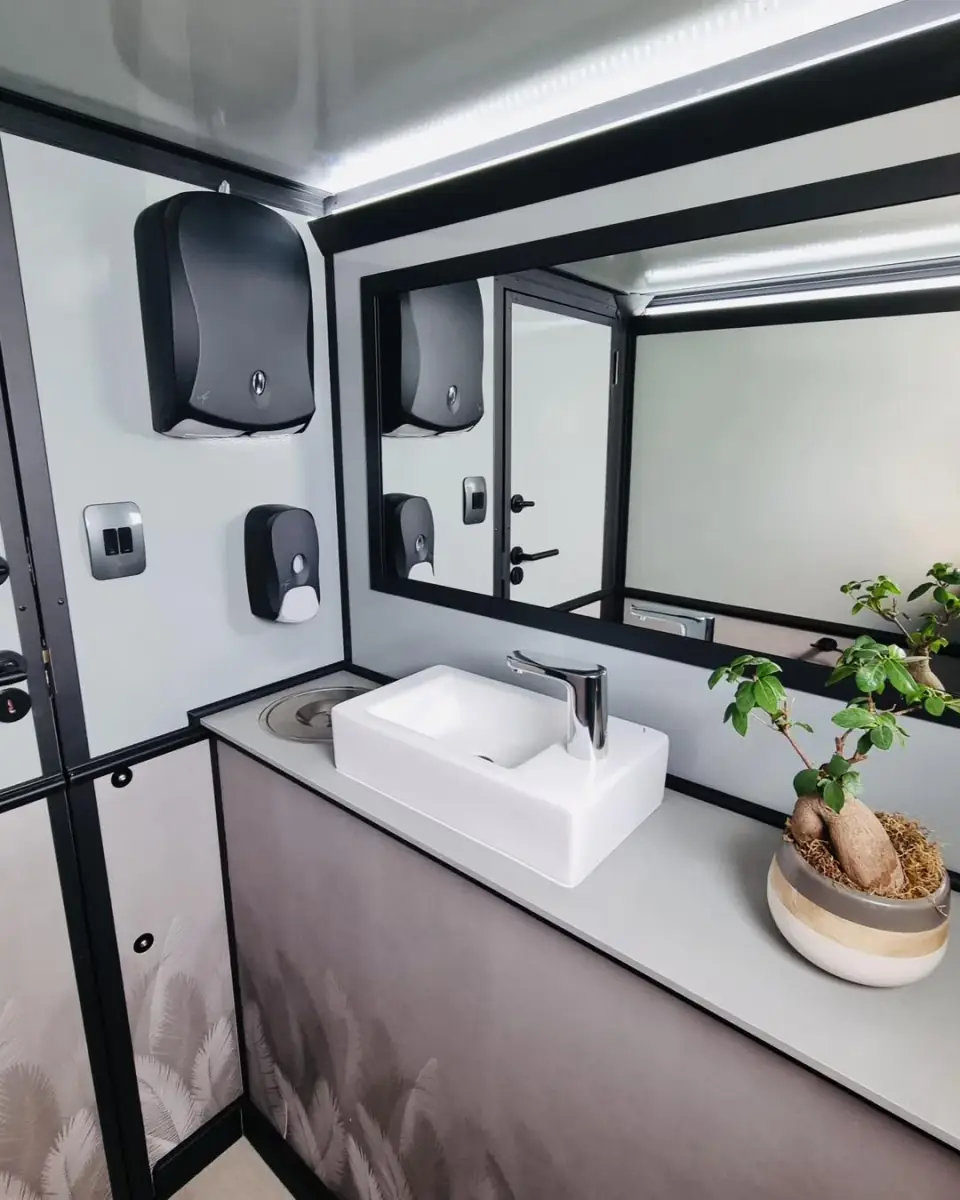 Finished restroom trailer interior
