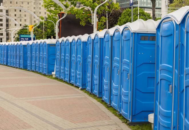 Seasonal porta potty units set up at a Amarillo, Texas venue